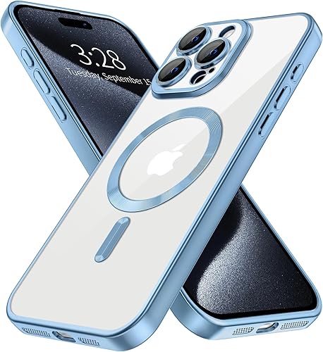 Miniatura 8 de Hython Funda magnética transparente para iPhone 14 con protector de lente de cámara compatible con MagSafe borde chapado de lujo, funda protectora