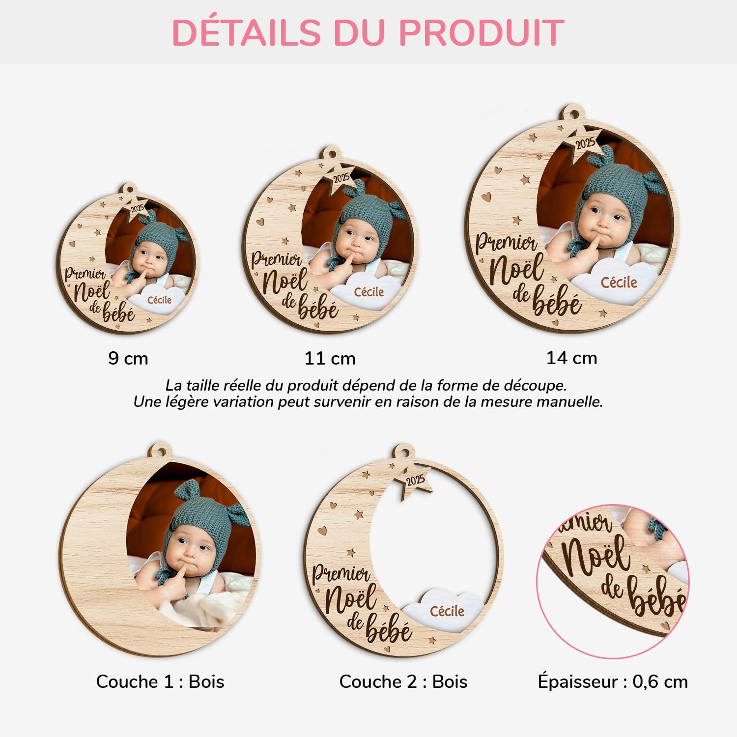 Boule De Noël Personnalisée Premier Noël De Bébé - Ornement Acrylique Avec Photo - Cadeau 1er Noël - 13
