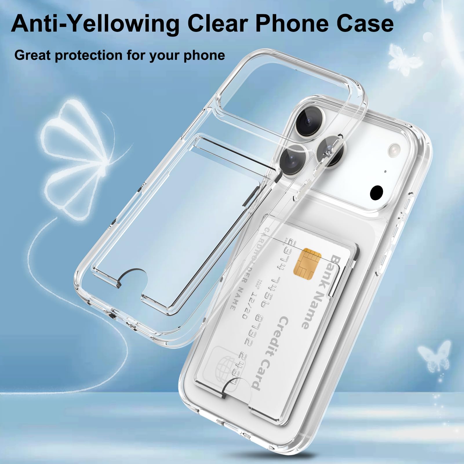 Gukalong Schutzhülle für iPhone 17 Pro Max, 17 cm (6,9 Zoll), hartes Polycarbonat, strapazierfähig, stoßfest, kratzfest, mit Kreditkartenhalter, Ausweisfach, Anti-Vergilbung, transparente Schutzhülle
