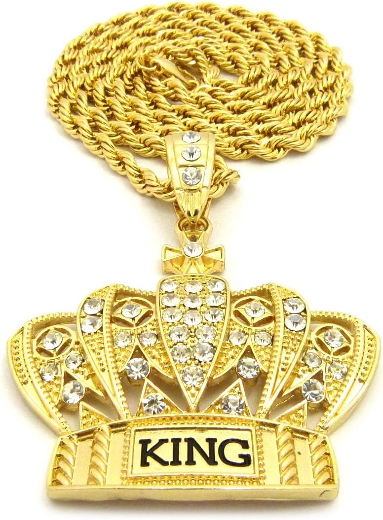 Fashion 21 Hip Hop King Crown Pendant 24, 36 inches Various Chain Necklace in Gold, Silver Tone