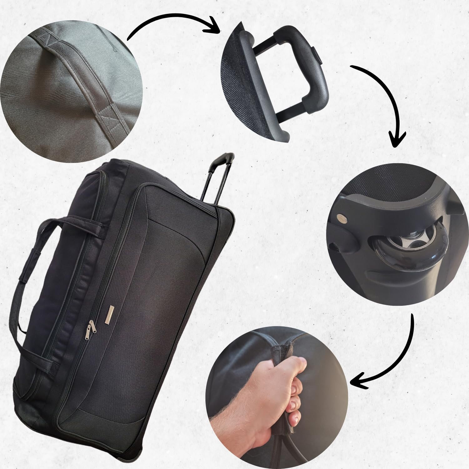Reisetasche mit Rollen – 90 cm lang – 182 l – Schwarz, Basic