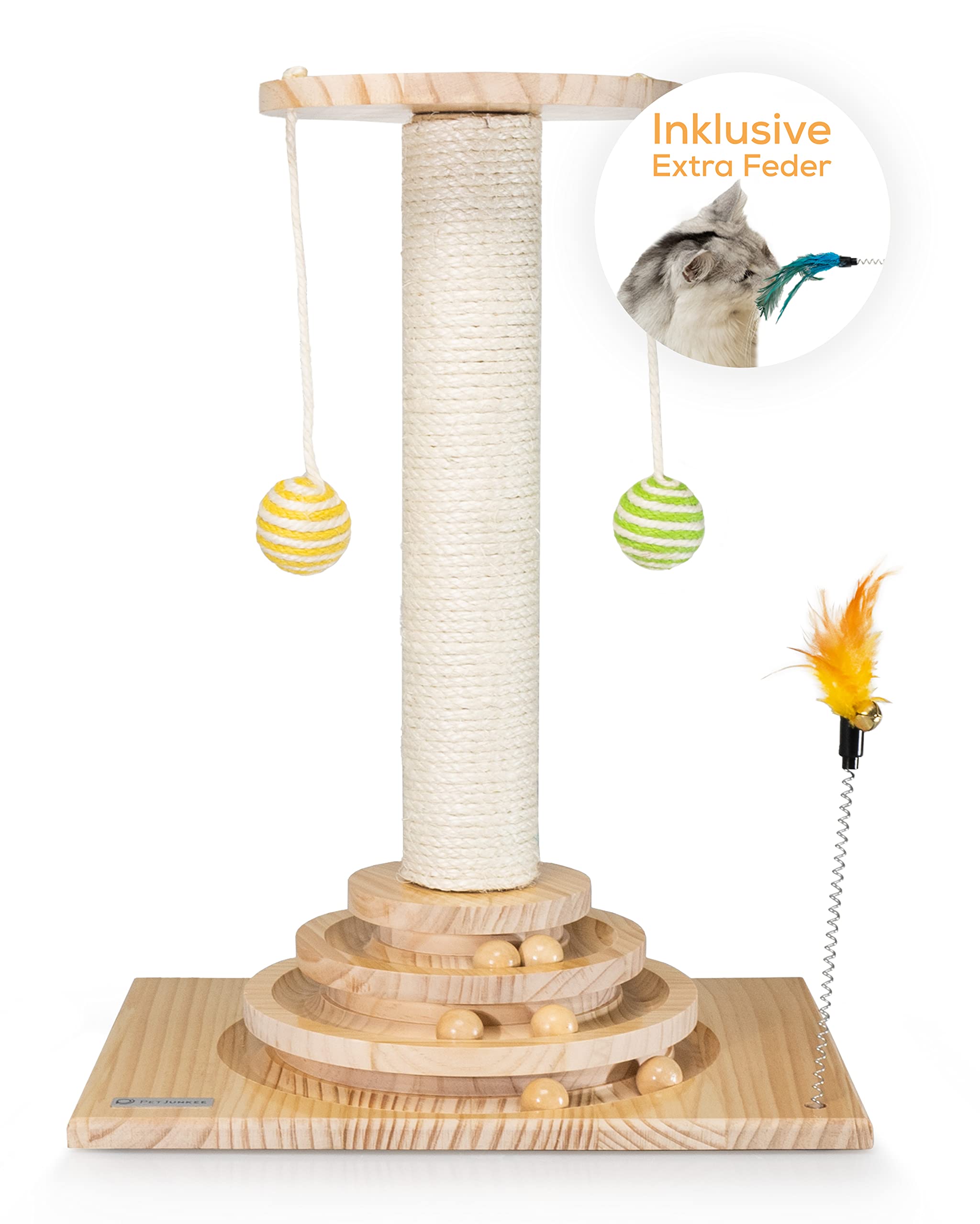 Kratzstamm für Katzen - Interaktives Katzenspielzeug mit 40cm-hoher Kratzsäule, Feder & Rasselbällen - Kratzbaum klein - Katzen Kratzmöbel