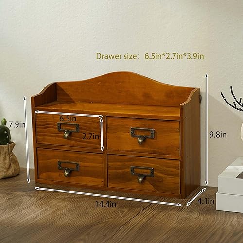 Miniatura 2 de Estilo pastoral de madera maciza, hermosos, cajones, caja de almacenamiento de escritorio, almacenamiento de 4 cajones, armario de almacenamiento de