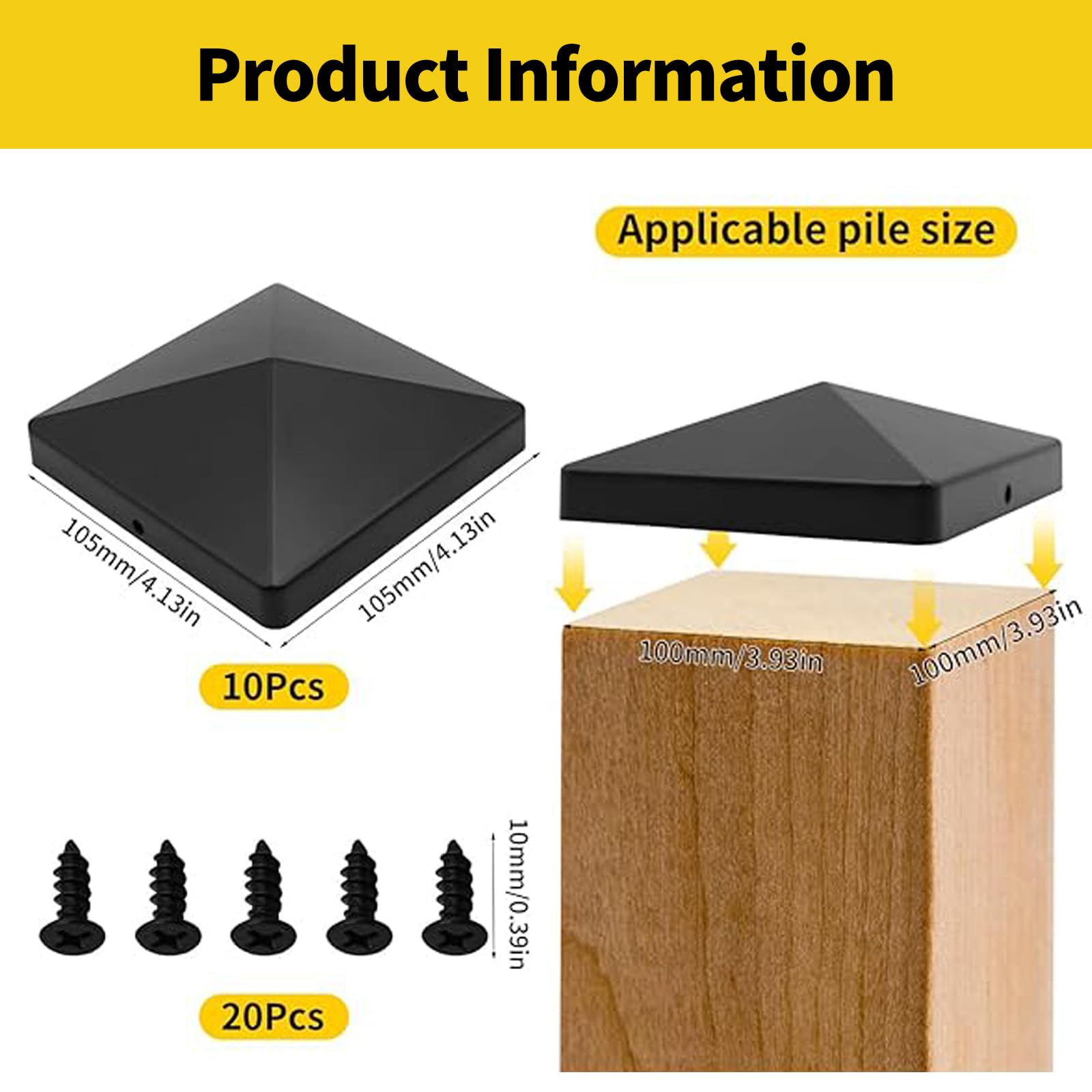 Tapas Vallas Tapas Para Postes De Madera 9x9 Cm - 4 Unidades | Protección Contra Lluvia Y Pájaros | Forma De Pirámide Tapas Postes