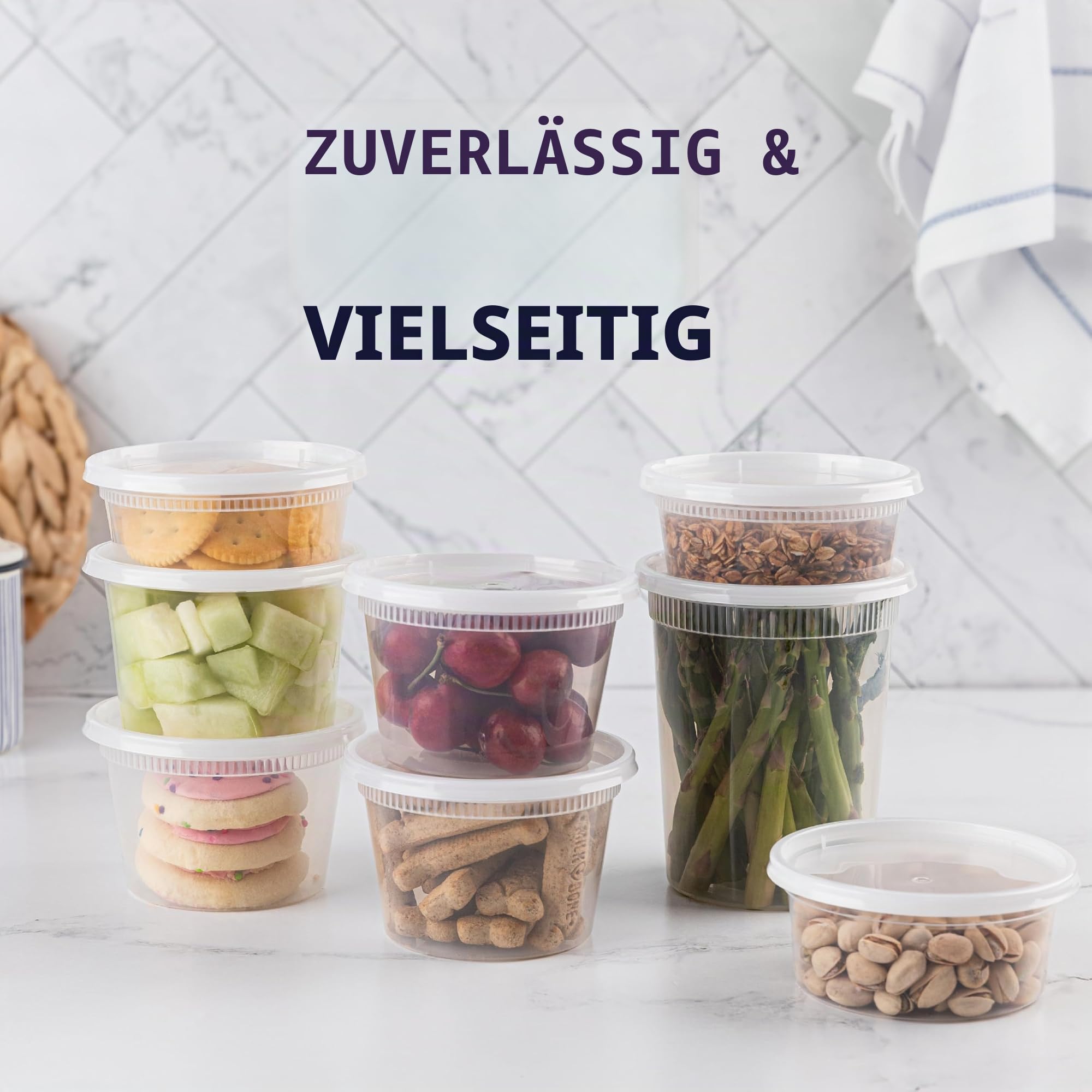 Frischhaltedosen mit Deckel – [48 Stück] – (3 Größen – 8, 16 & 907.2 g) – Kunststoff-Deli-Behälter Variaty-Pack – Suppenbehälter mit luftdichten Deckeln – mikrowellen-, gefrier- und spülmaschinenfest