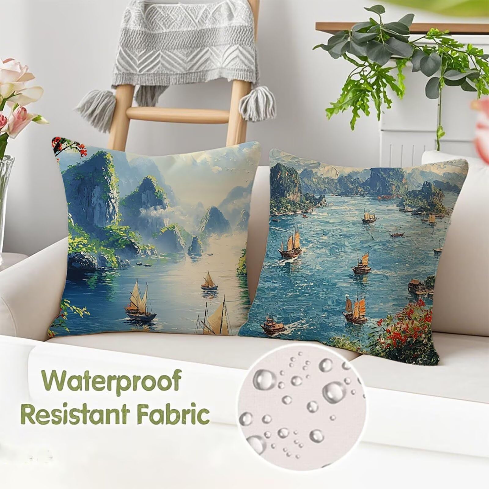 Verde Federe Cuscini Divano 80x80cm Pianta Cuscini da Esterno Set di 2, Con Cerniera Invisibile Cuscino in Lino Impermeabile Autunno Esterno Decorativo, Per Giardino Decorazione Terrazza Sedie X-3