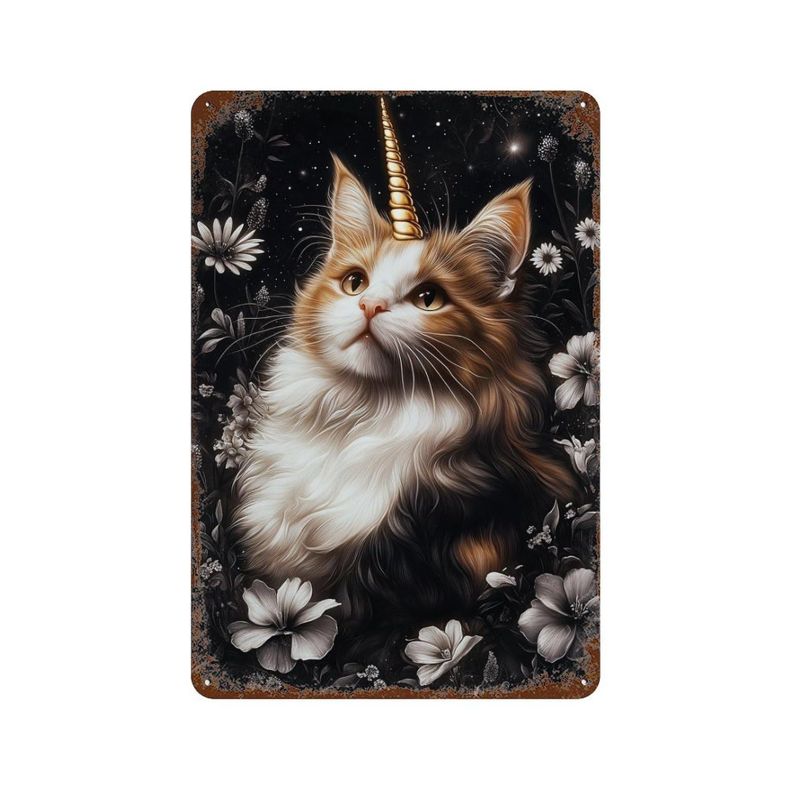 Garage Style Magical Unicorn Cat Fantasy Art Distressed Metal Wall Sign 11.8"x7.9", Shabby Chic Decor for Bar And Workshop