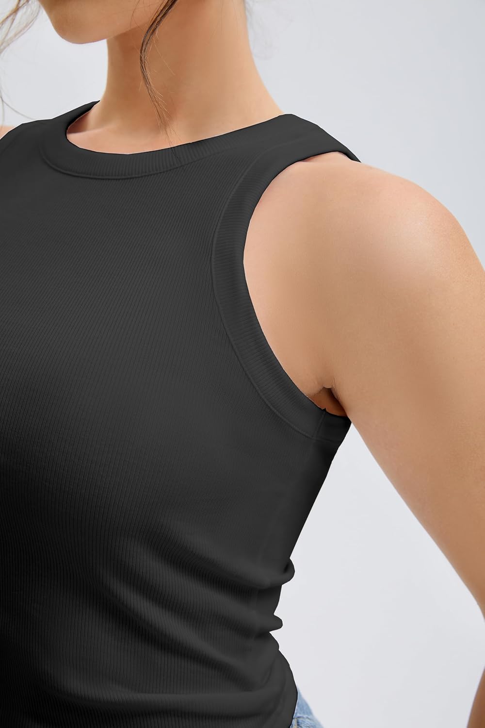 Cotton Sleeveless Tank Tops for Women, High Neck Summer Workout Racerback Ribbed Shirts Beach Vacation Outfits - Image 5