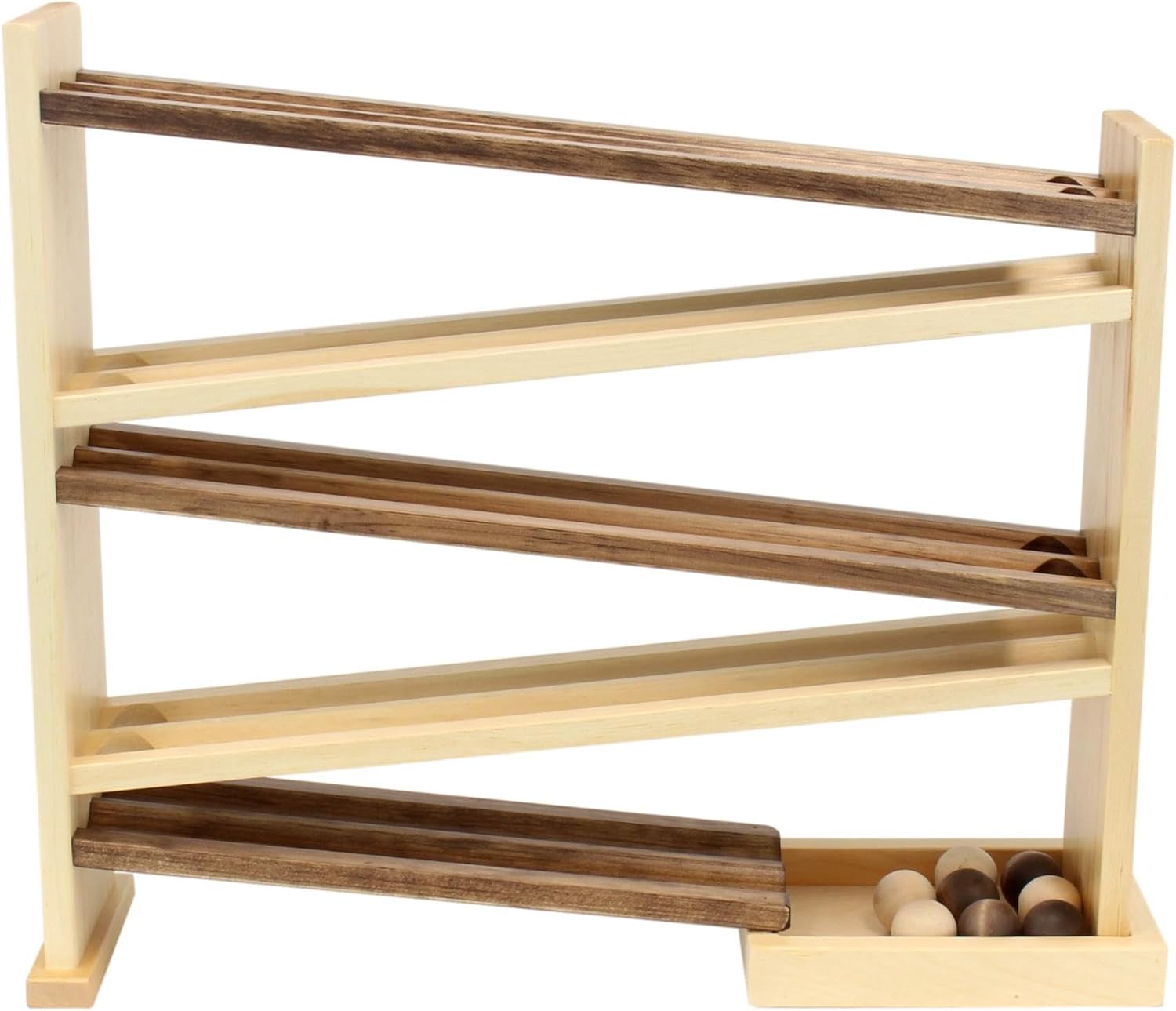 AmishToyBox.com Wooden Ball Roller Racetrack Toy, Amish-Made, with 8 Wooden Balls, CPSIA-Approved Finish (Walnut and Natural)