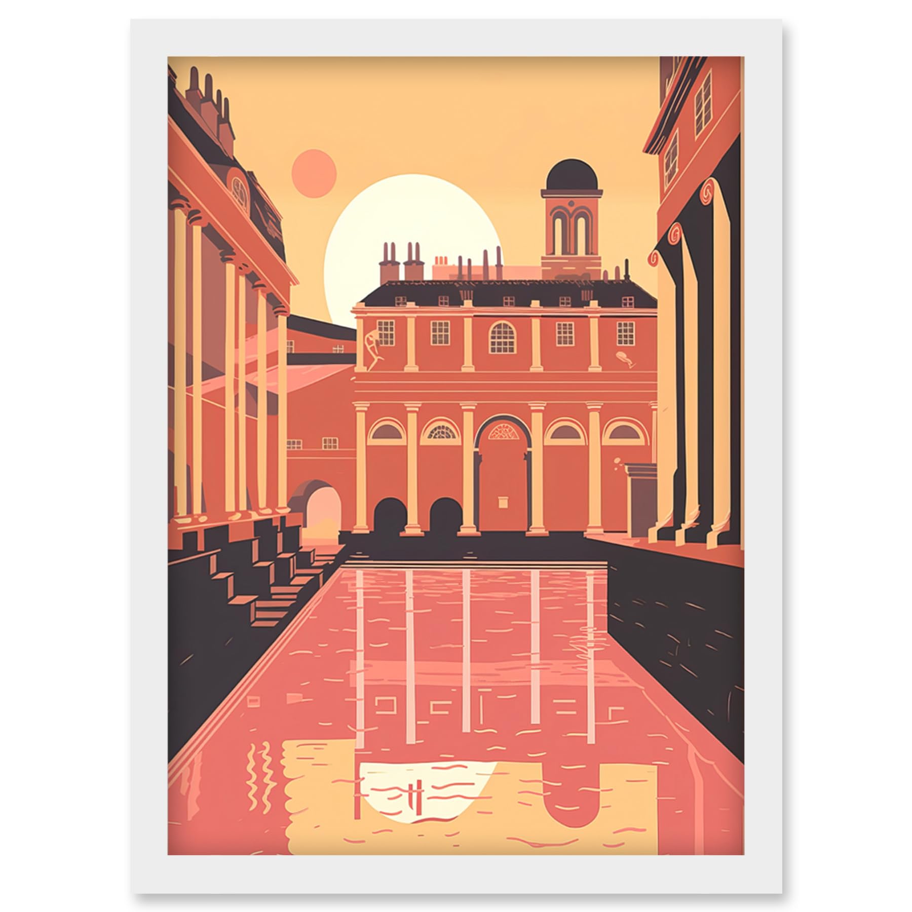 Artery8 Roman Baths Georgian Architecture Illustration Artwork Framed Wall Art Print A4