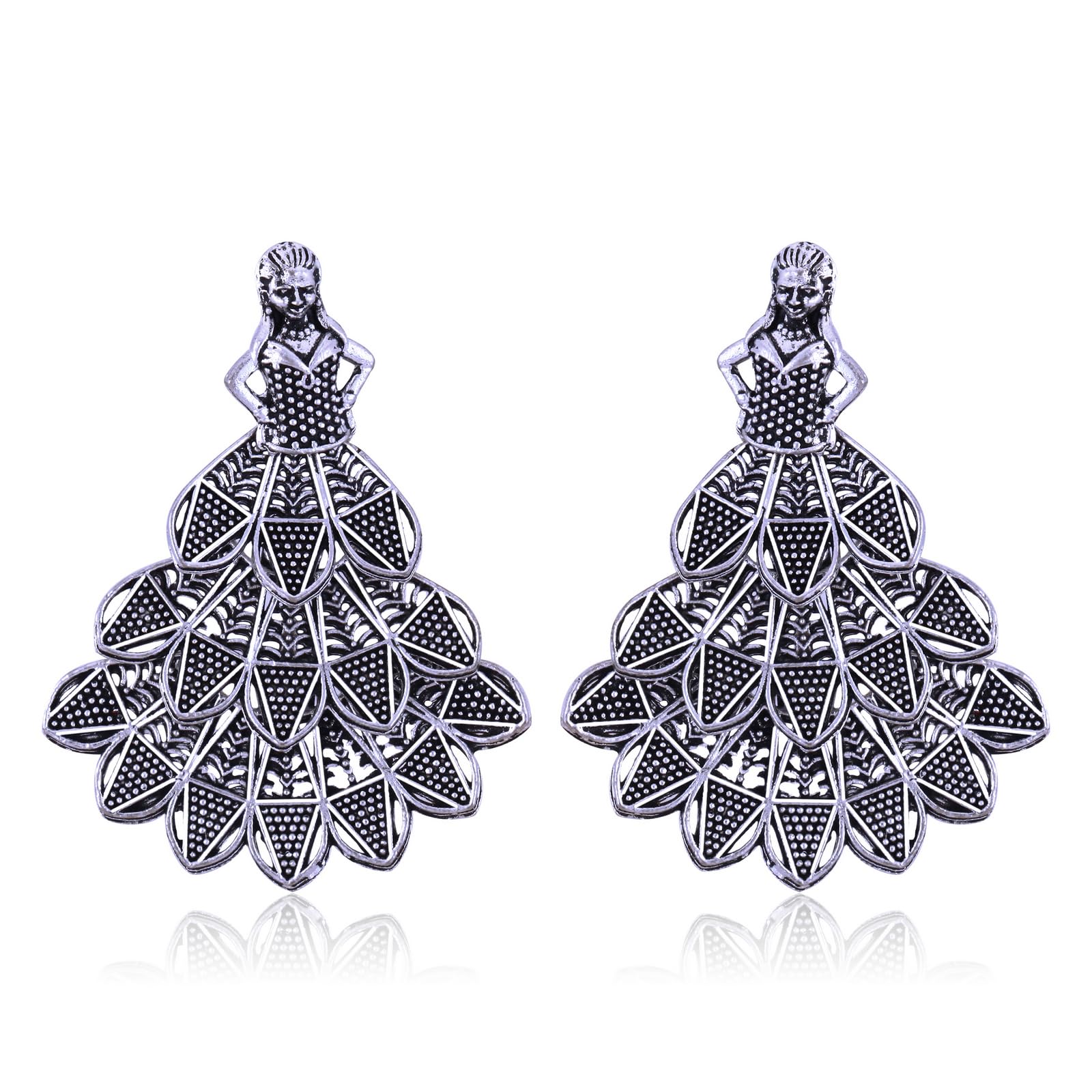 Vivastri Princess Antique Oxidised Alloy Drop Earrings for Women & Girls-VIVA2369ERG-image-10