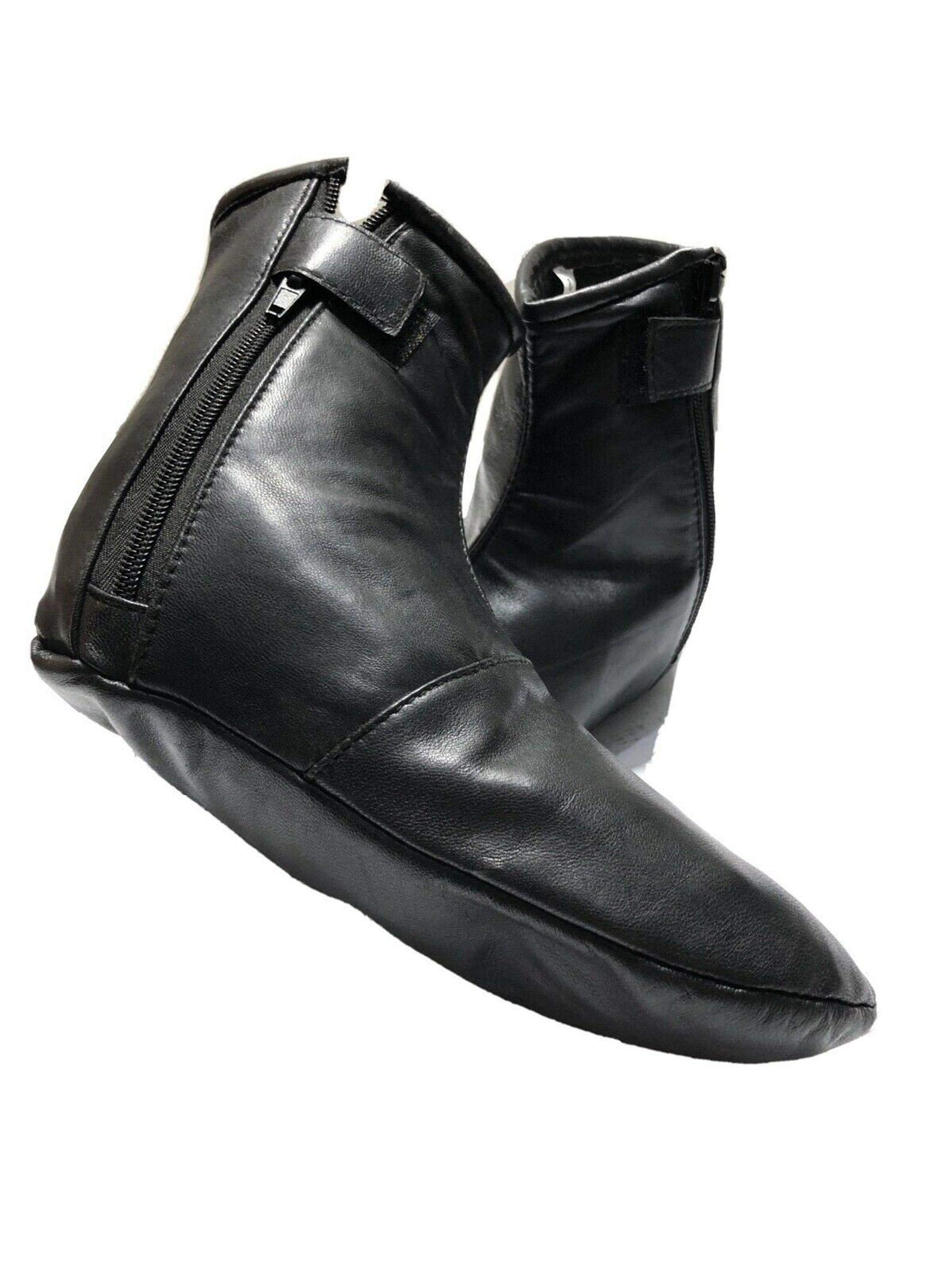 Men's Ladies Unisex Full Grain Real Halal Sheep Soft Leather Socks Khuffs Hajj Umrah in Black Color