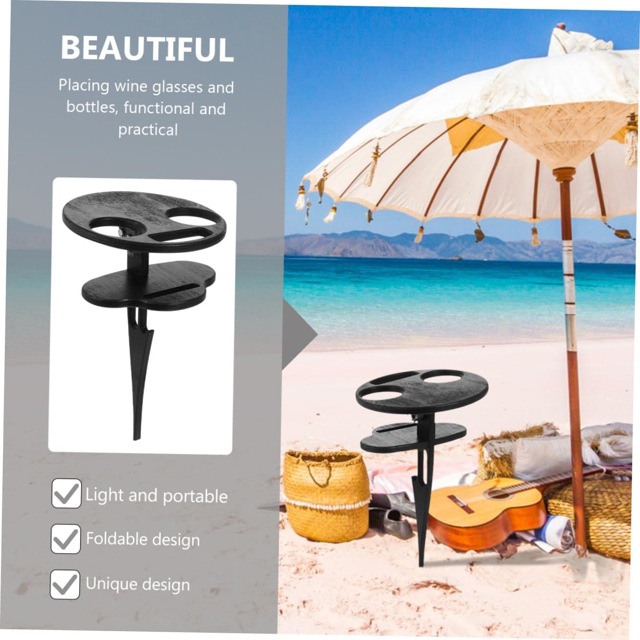 BESPORTBLE 1pc Portable Wine Table Double-Layer Outdoor Round Table for Courtyard Beach and Picnics Compact Home Folding for Wine Glasses Phones and Desserts image 4