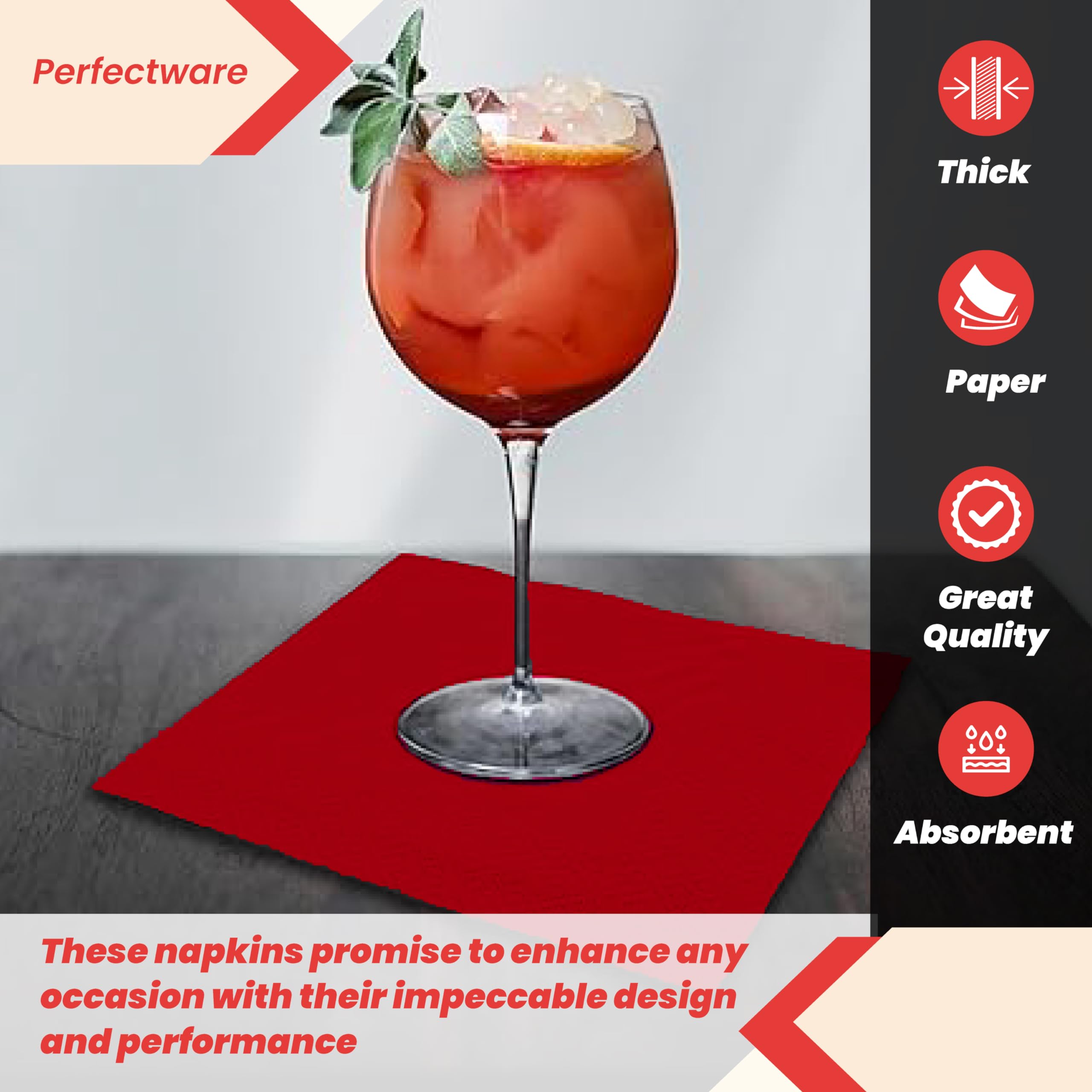 Perfectware - PW-2 capas Red Bev-250 servilletas de 2 capas rojas para bebidas - Paquete de 250 unidades