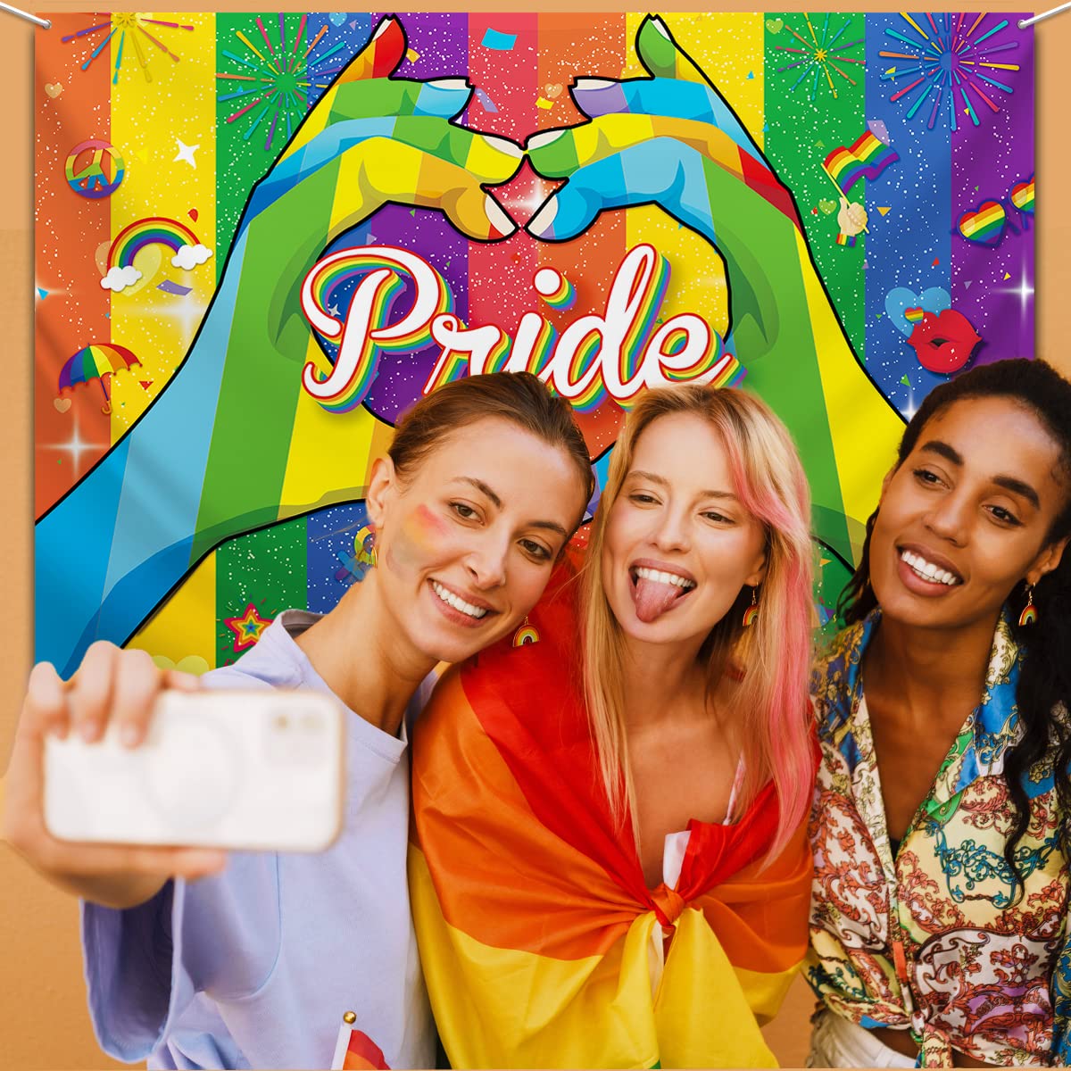 Swepuck 72x43inch Pride Month Backdrop Colorful Rainbow Love Is Love Heart Photography Background LGBT Lesbian Gay Party Decorations Photo Banner Booth