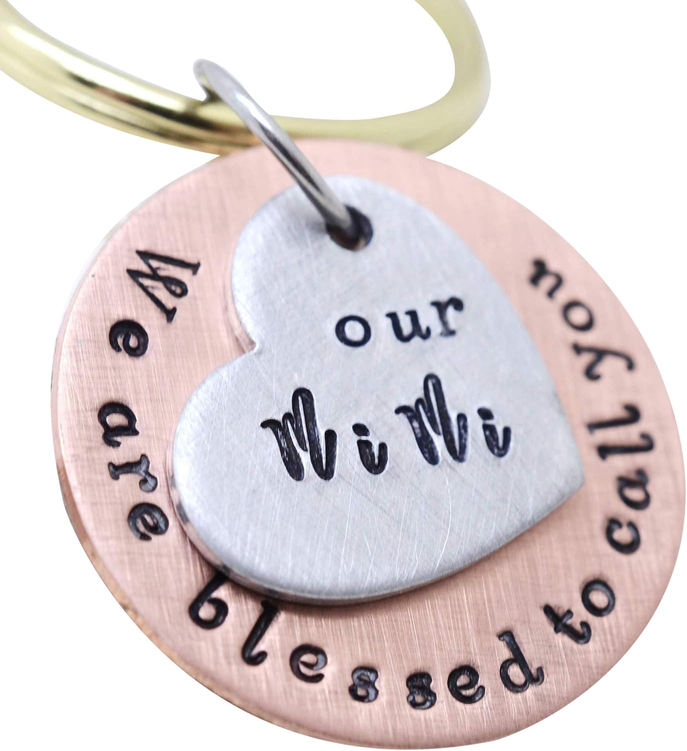 Metal Personalized Grandma Keychain, Custom Message Key Chain, Copper or Brass, Mother’s Day Present