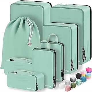 8 Set Compression Packing Cubes for Travel, Waterproof Luggage Organizers, Suitcase Organizer Set for Carry-On & Checked Baggage, Travel Accessories for Men & Women