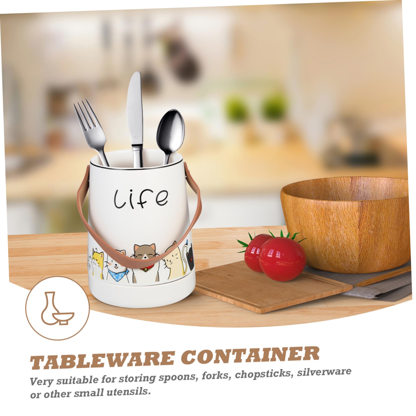 PRETYZOOM Organisateur de Baguettes en Céramique Blanc Porte-ustensiles Drainant pour Fourchettes et Cuillères, Support Simple et Stylé pour Rangement Cuisine