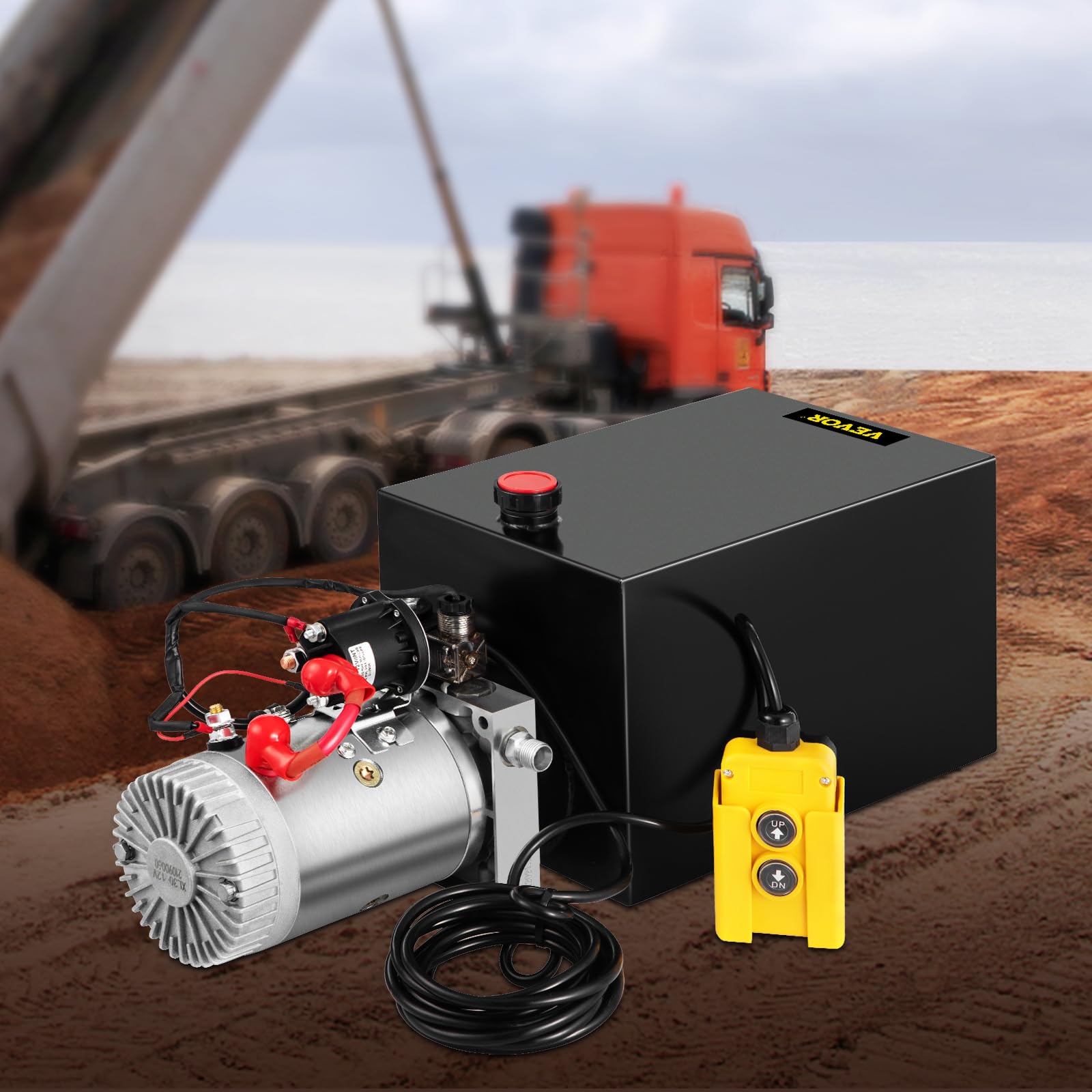 VEVOR Bomba hidráulica de 12 V CC, unidad de potencia hidráulica de simple efecto de 14,2 L, con tanque de metal, elevación de volcado rápida y eficiente para remolque de elevación de cangilones