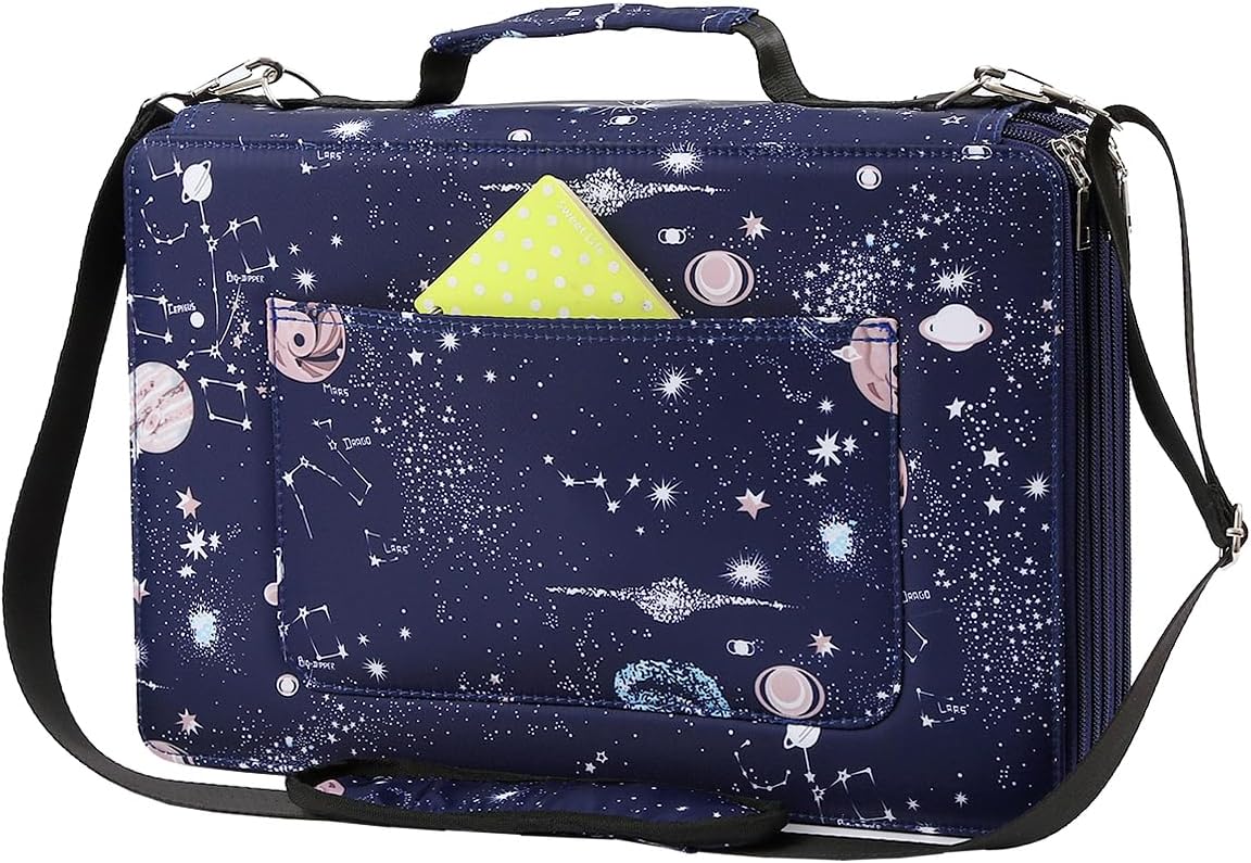 Lbxgap 500 Individual-Slot Colored Pencil Organizer with Zipper - Fabric Art Storage Bag for Painters and Artists (Small Slots,Galaxy Blue)