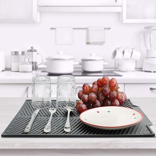 Miniatura 3 de Suruid Tapete de silicona para secado de platos para múltiples usos, fácil de limpiar, resistente al calor, tapete de silicona para encimera de