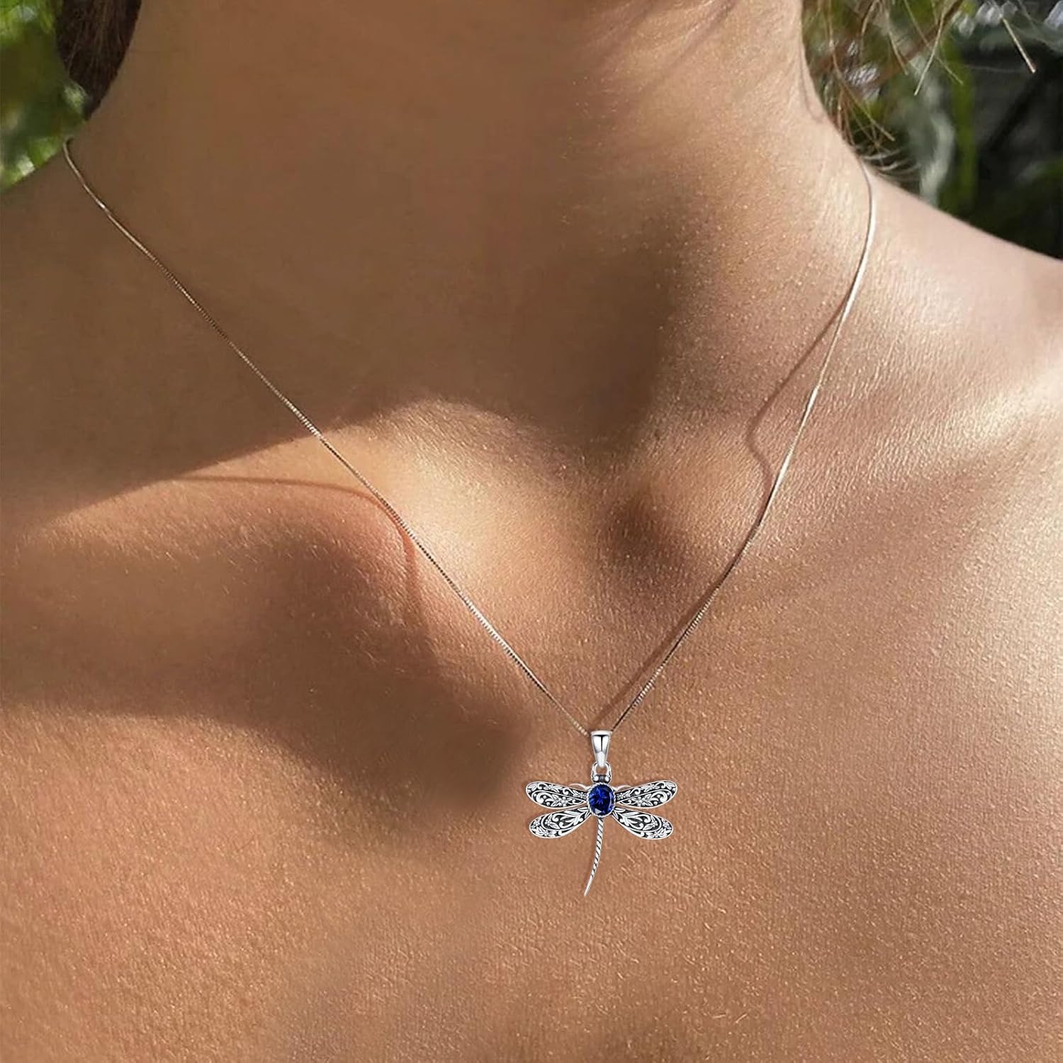 Vintage Dragonfly Necklace for Women 925 Sterling Silver, Oval Birthstone Dragonfly Pendant Boho Jewelry Birthday Gift for Her, Mom, Grandma - Image 5