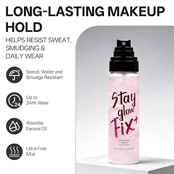 Makeup Setting Spray, Long Lasting Shimmer Fixing Spray for Face Body Makeup, Lightweight Hydrating Setting Mist with Dewy Finish, Waterproof Resistant Face Make Up Primer for All Skin Type, 3.4 Fl Oz