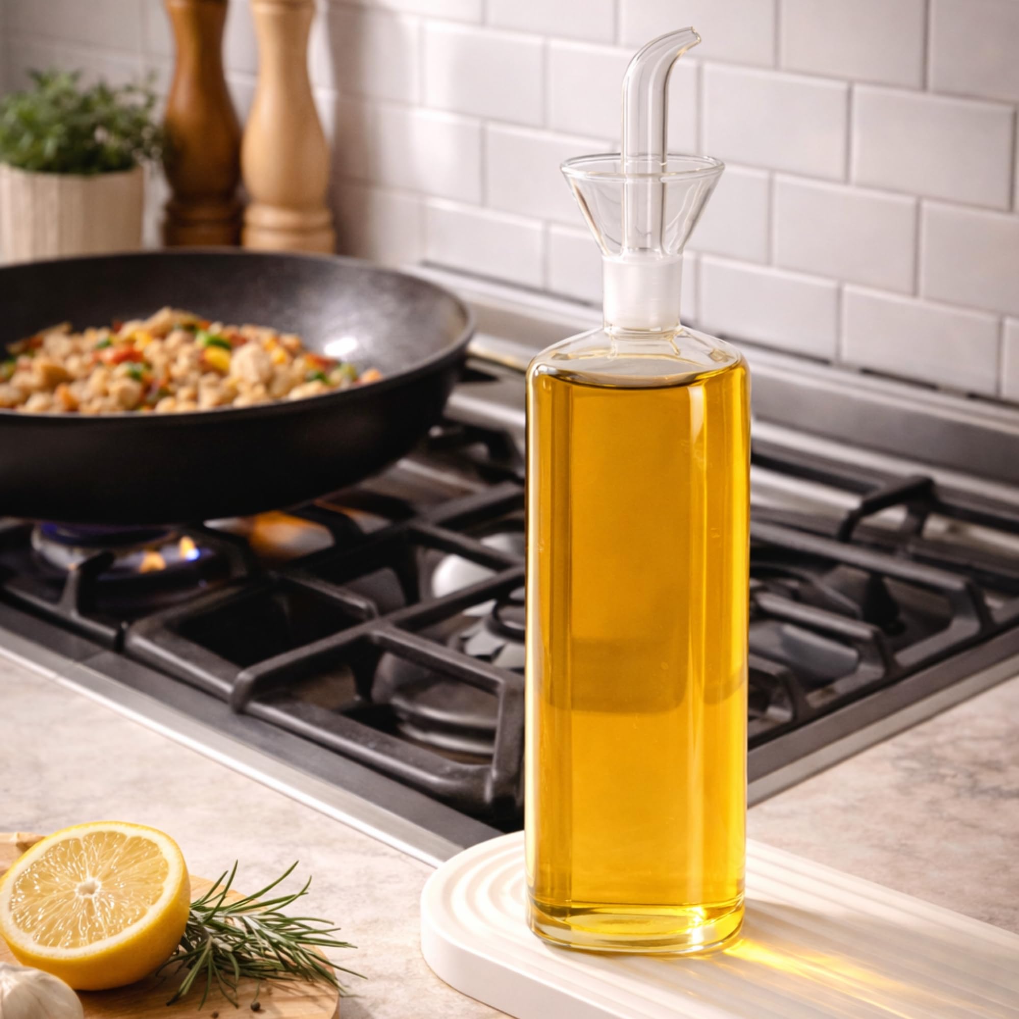 Eden & Willow Large, 1Pcs Glass Olive Oil Bottle, Vinegar Cruet Bottle For Kitchen, Cooking Oil Dispenser With Non-Drip Spout (Large, 1Pcs)