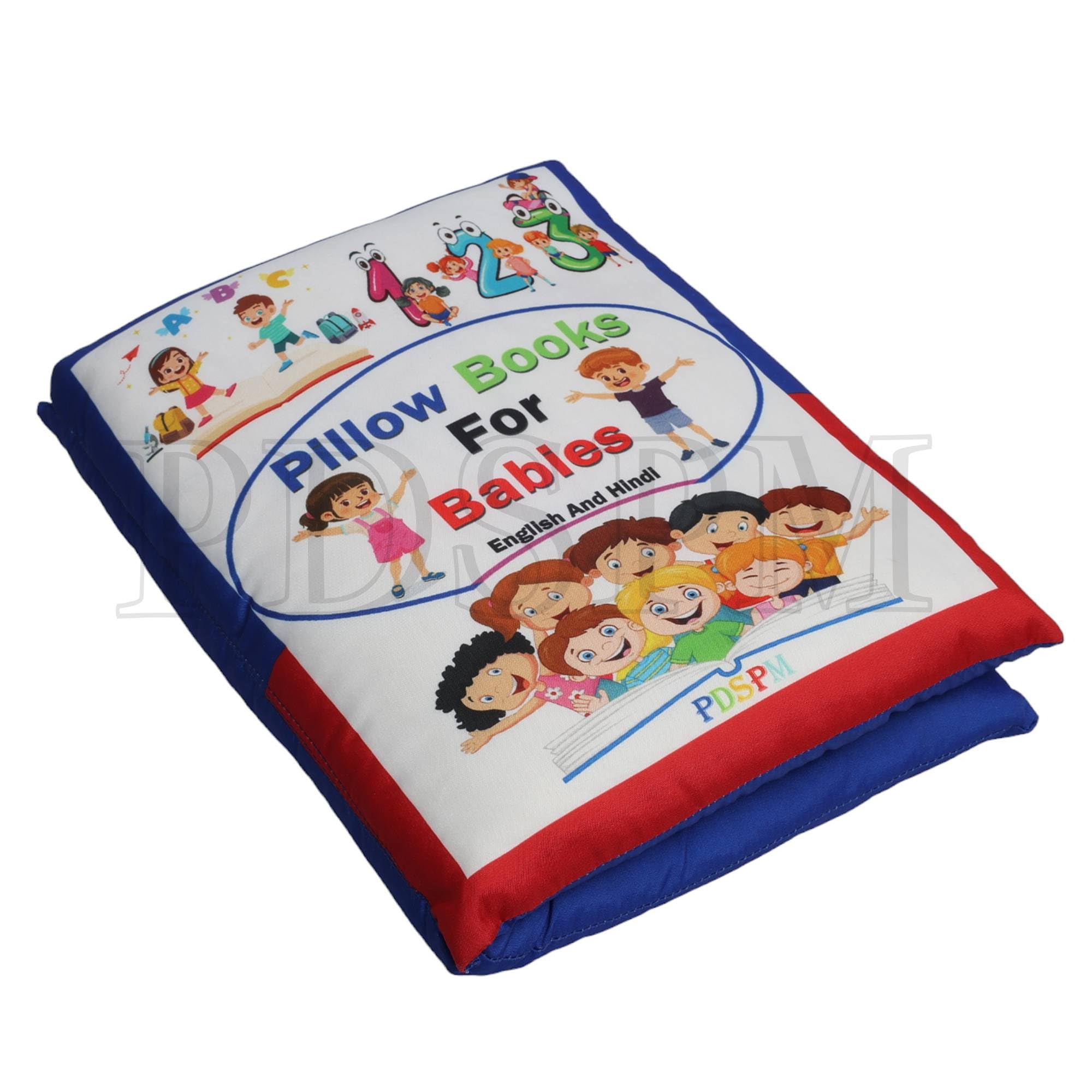 PDSPM Learning Cushion Pillow Book For Kids With 2 Languages Learn - English And Hindi, Soft Cloth Book Baby Activity Play, (Blue),1 Count-image-6