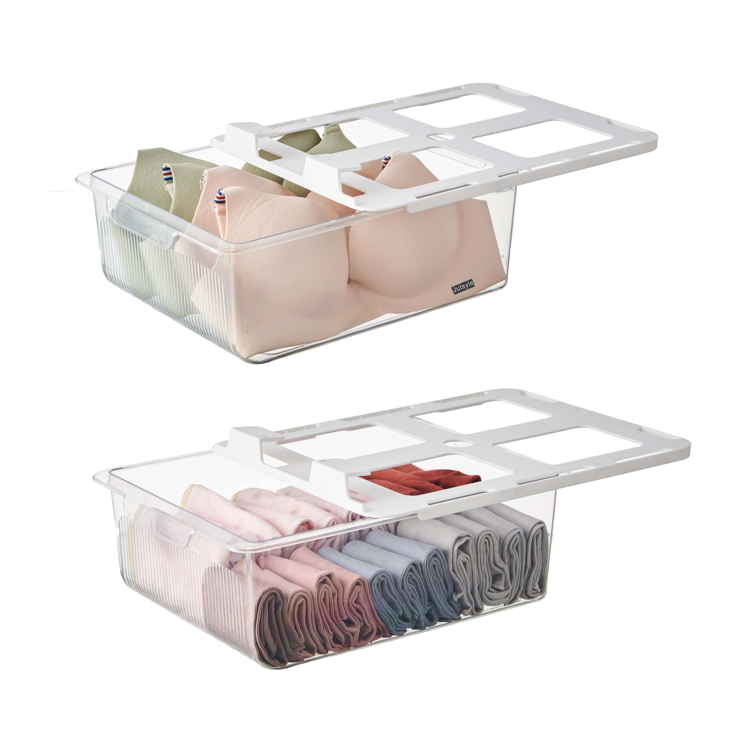 Eden & Willow Clear Plastic Hanging Under Shelf Organiser - Pull-Out Container for Clothes, Underwear, Bras & Socks - Space Saving Kitchen Cabinet organiser - No Tools Required (2)