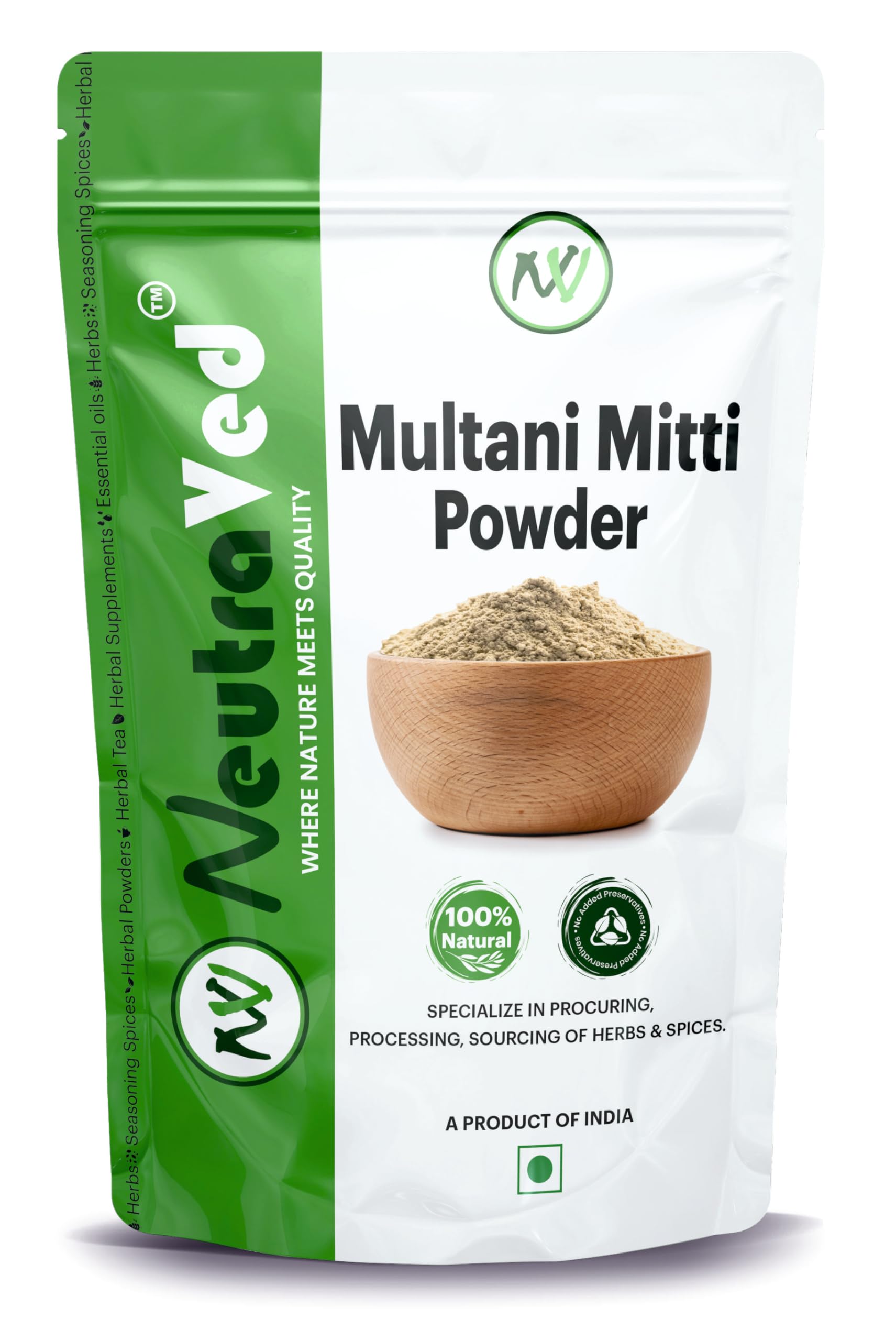 NeutraVed Multani Mitti Powder 300g | Use for Multani Mitti Powder for Face Pack, for Skin and Hair | Fuller's Earth For Soft and Glowing Skin 300g