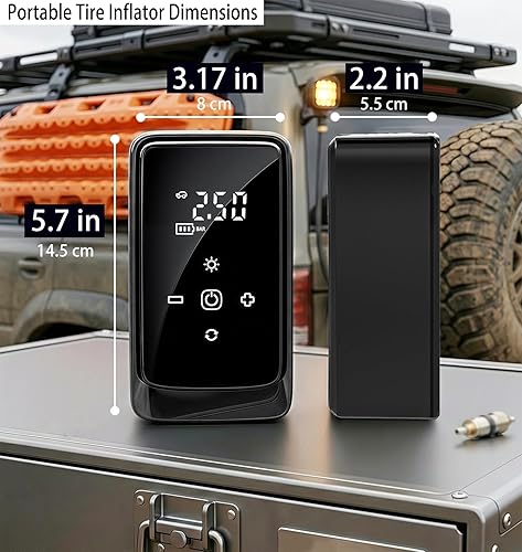 Miniatura 2 de Inflador de neumáticos portátil – Bomba de aire de neumáticos de doble potencia (recargable y 12 V CC), compresor de aire multifuncional con