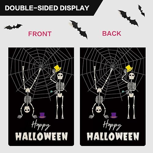 Miniatura 3 de Bandera de jardín de esqueleto de Halloween, bandera de jardín espeluznante, fantasma, vertical, de doble cara, rústica, arpillera, patio, césped,