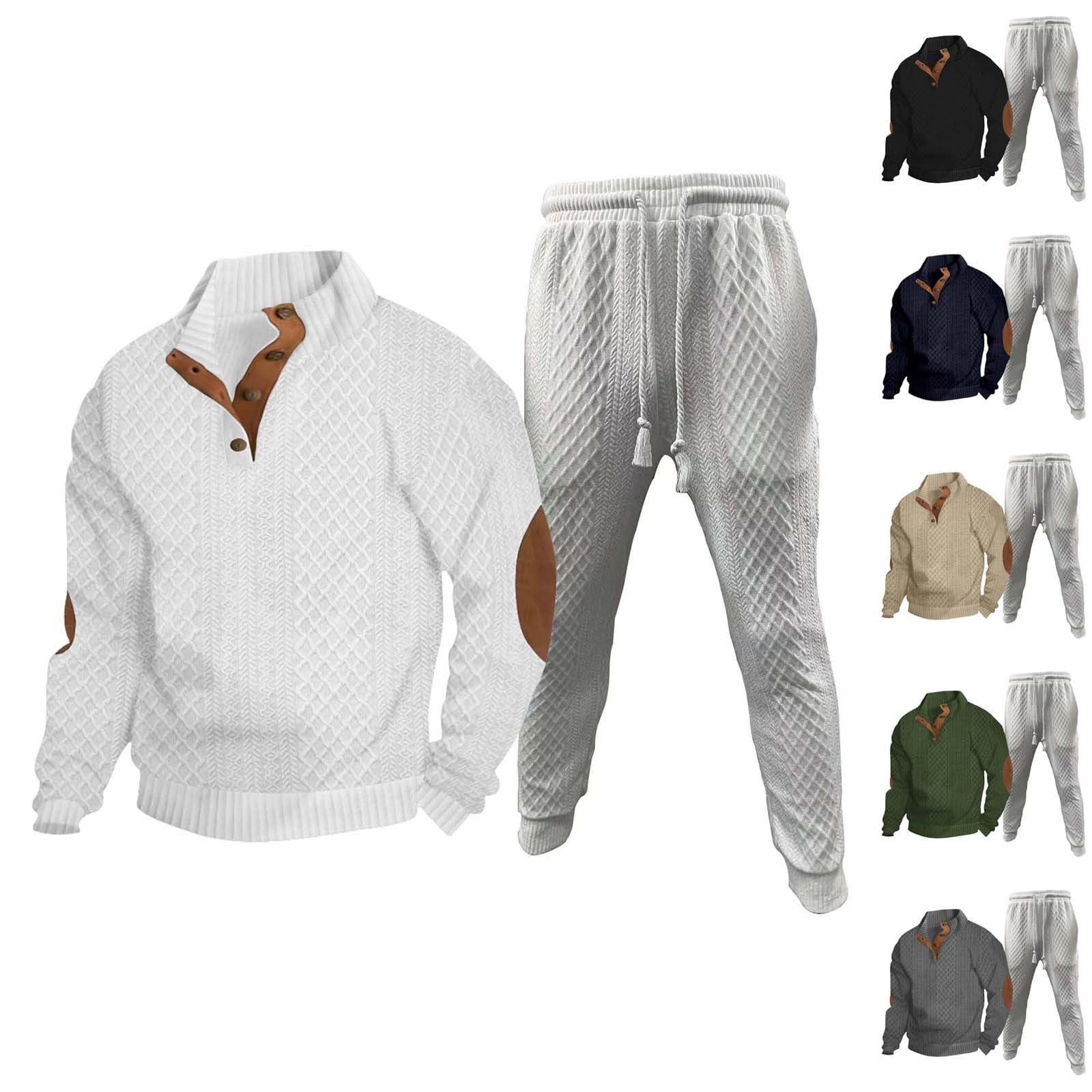 Generisch Tuta per il tempo libero da uomo, in cotone, set da maglia, tuta jacquard, tuta da jogging, a maniche lunghe, abbigliamento sportivo e pantaloni sportivi, per uomini e abbigliamento sportivo