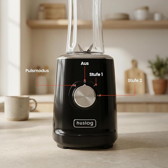 Blender Smoothie 500 W 4 Stainless Steel Blades 600 ml Blend & Go Bottle 2 Speeds + Pulse Function Non-Slip Base Overheating Protection Stand Mixer for Smoothies Protein Shakes Black