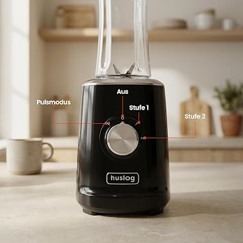 Blender Smoothie 500 W 4 Stainless Steel Blades 600 ml Blend & Go Bottle 2 Speeds + Pulse Function Non-Slip Base Overheating Protection Stand Mixer for Smoothies Protein Shakes Black