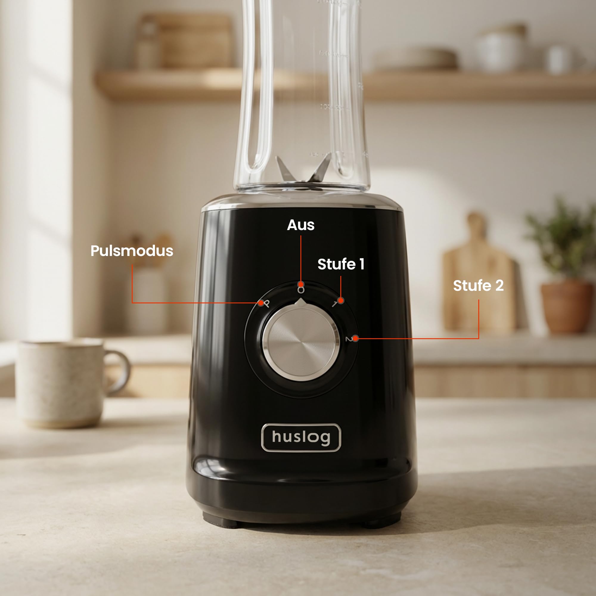 Blender Smoothie 500W, 4 Edelstahlklingen, 600ml Blend & Go Flasche, 2 Geschwindigkeiten+Pulsfunktion, Rutschfeste Basis, Überhitzungsschutz, Standmixer für Smoothies, Proteinshakes, Schwarz