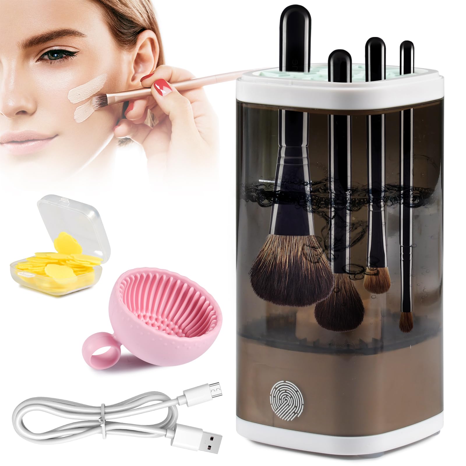 Funmo Detergente per pennelli da trucco, detergente per trucco, dispositivo per la pulizia dei pennelli, dispositivo di pulizia automatico USB, strumento per la pulizia di tutti i formati