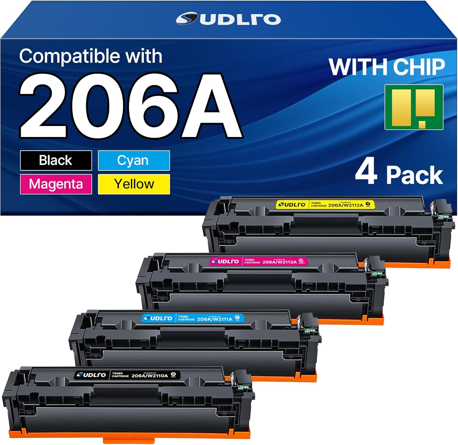 206A Toner Replacement for HP 206A Toner Cartridges 4 Pack - 206X Toner Compatible with HP Color Laserjet MFP M283fdw Toner Cartridges M283cdw M283fdn M282nw , Pro M255dw M283 Printer Ink W2110A 206A