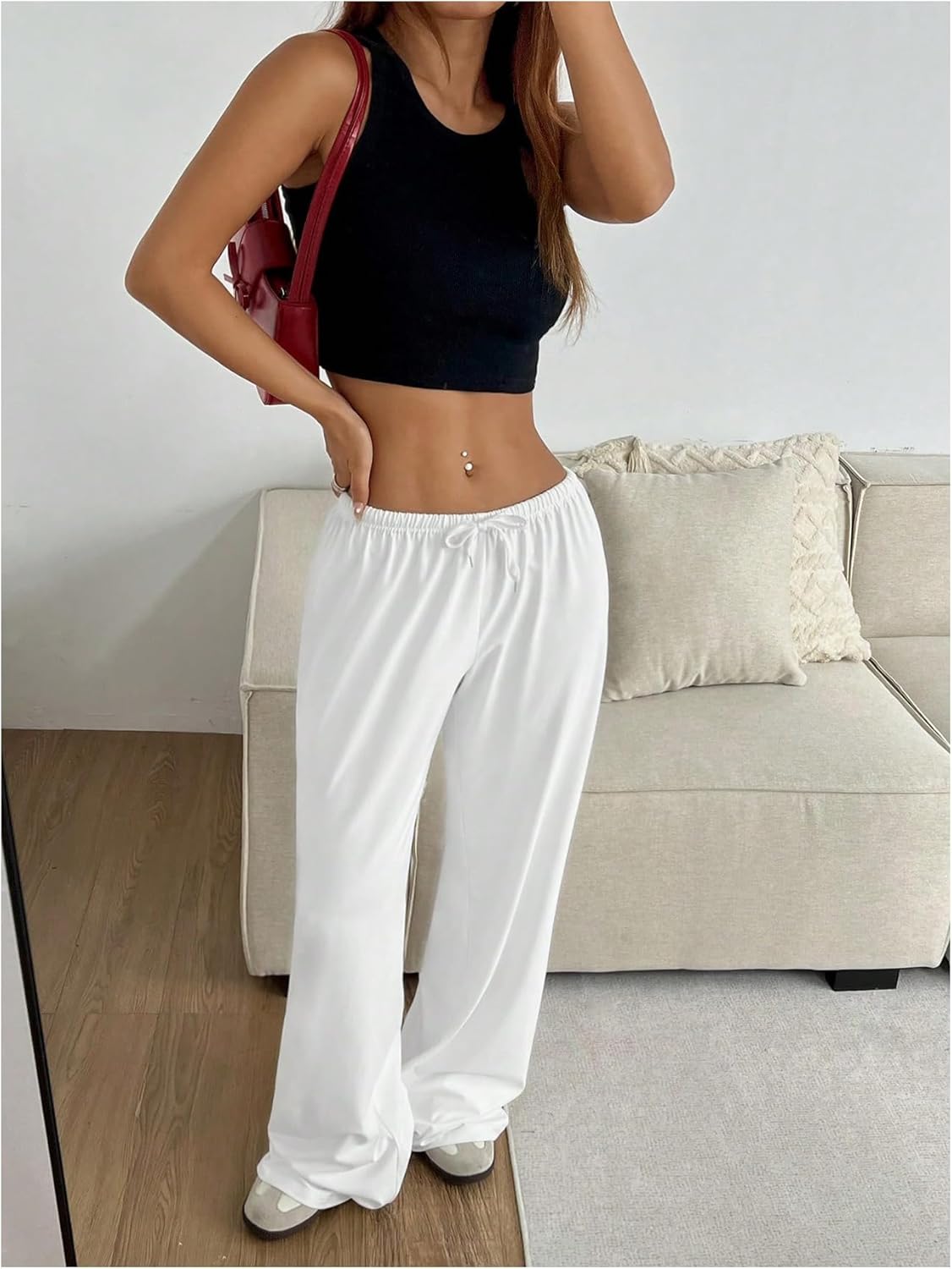 RoseSeek Women's Drawstring Waist Straight Streetwear Long Wide Leg Pants Casual Loose Baggy Workout Long Fall Sweatpants - Image 4