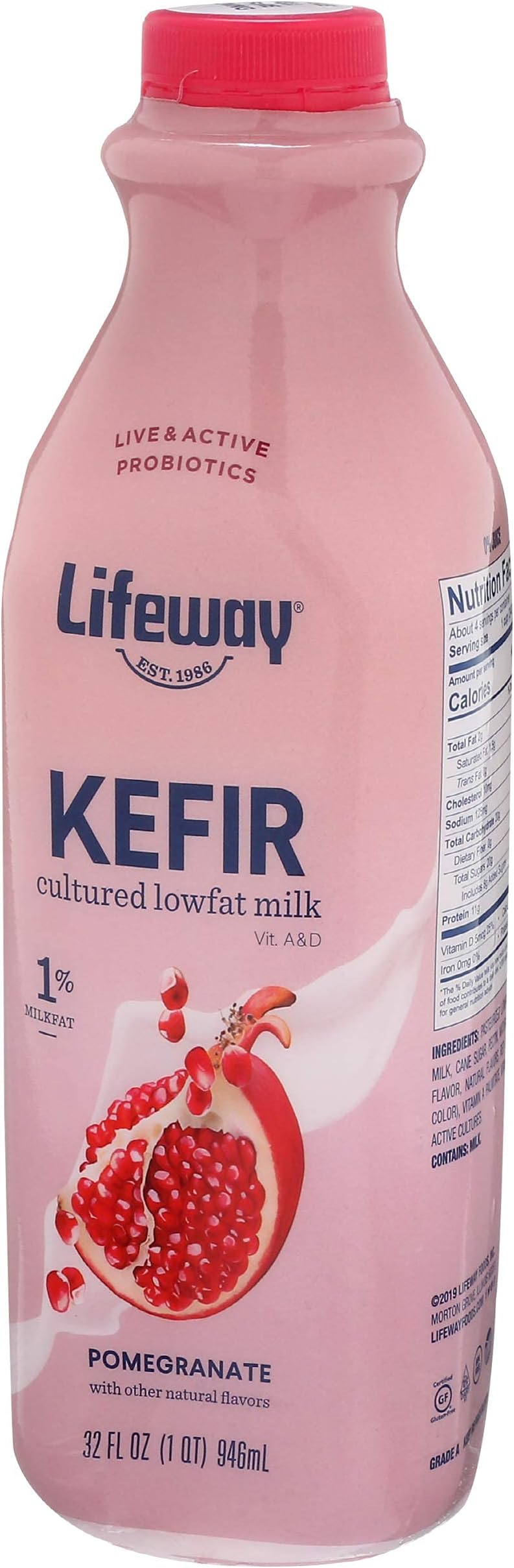 Lifeway Lowfat Kefir, Pomegranate, 32 Ounce, 11g Protein, 12 Live Active Cultures