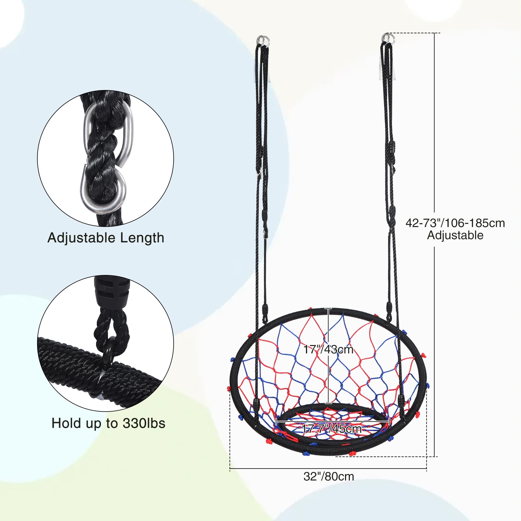 RedSwing Web Swing with Back for Kids, Outdoor Rope Web Swing for Tree, Safe Durable with Hanging Straps for Playground Backyard, Black - Image 2