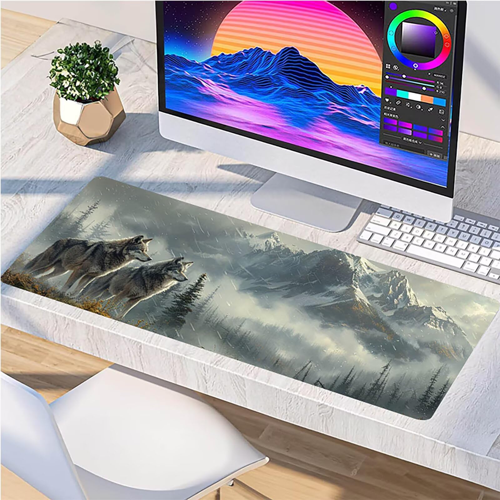 Tappetino Mouse XXL 1500 x 800 mm, Tappetino Mouse Lupo, Gaming Mousepad Migliorare la Velocità e la Precisione, Mouse Pad con Base in Gomma Antiscivolo, Ufficio Accessori Gaming, Grigio F-3027