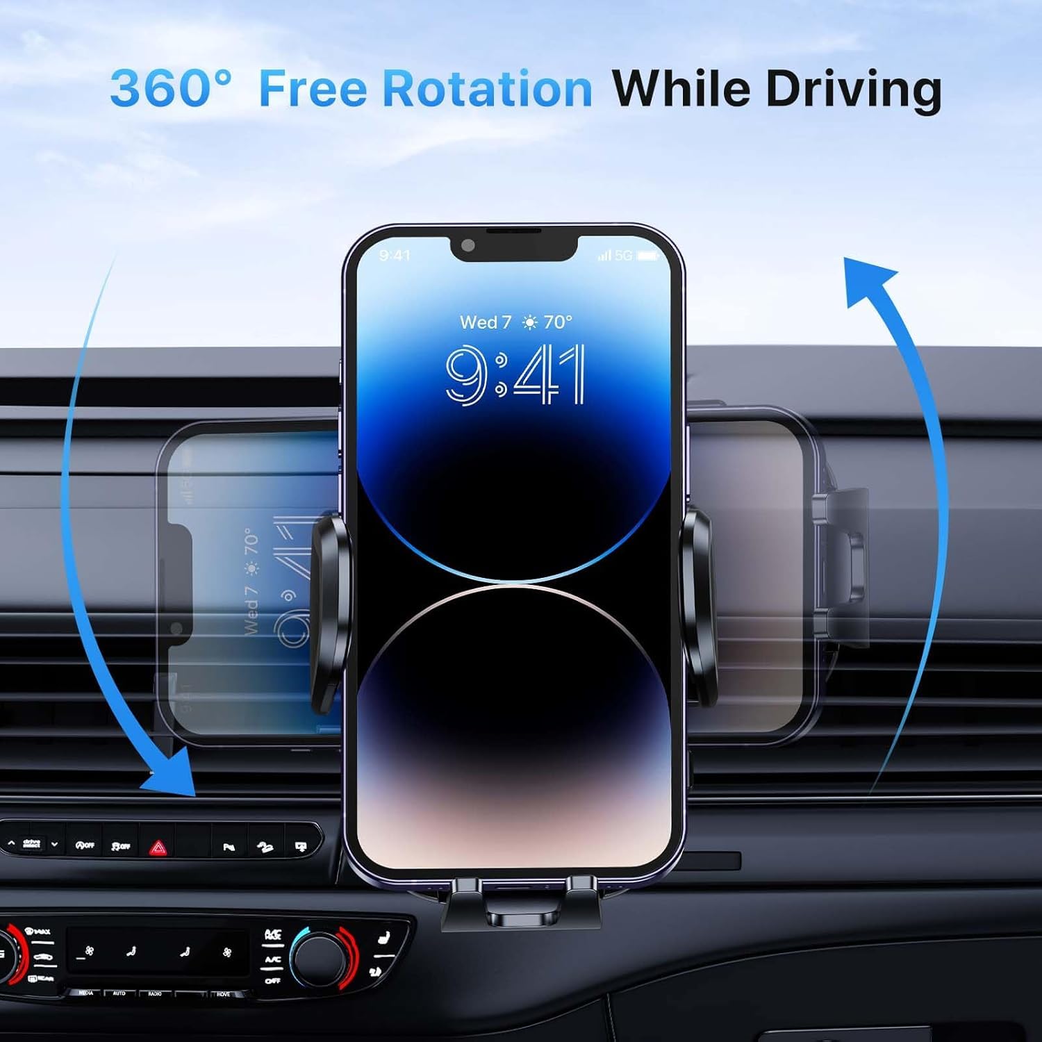 Miracase Support Telephone Voiture Bouche D'aération[2026 Double Crochet Métallique Amélioré] Mains Libres Porte Téléphone Voiture Rotation 360° Compatible Tous Les Smartphone