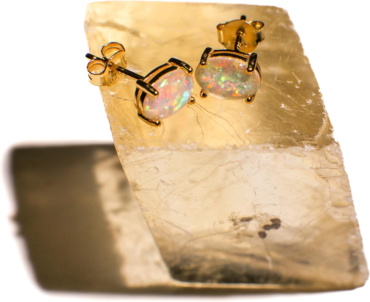 Genuine Ethiopian Fire Opal, Welo Opal, 5x7mm Oval Stud Earrings in Gold Vermeil, AAA Quality Fiery Welo Opal Dainty Elegant Earrings, Gift