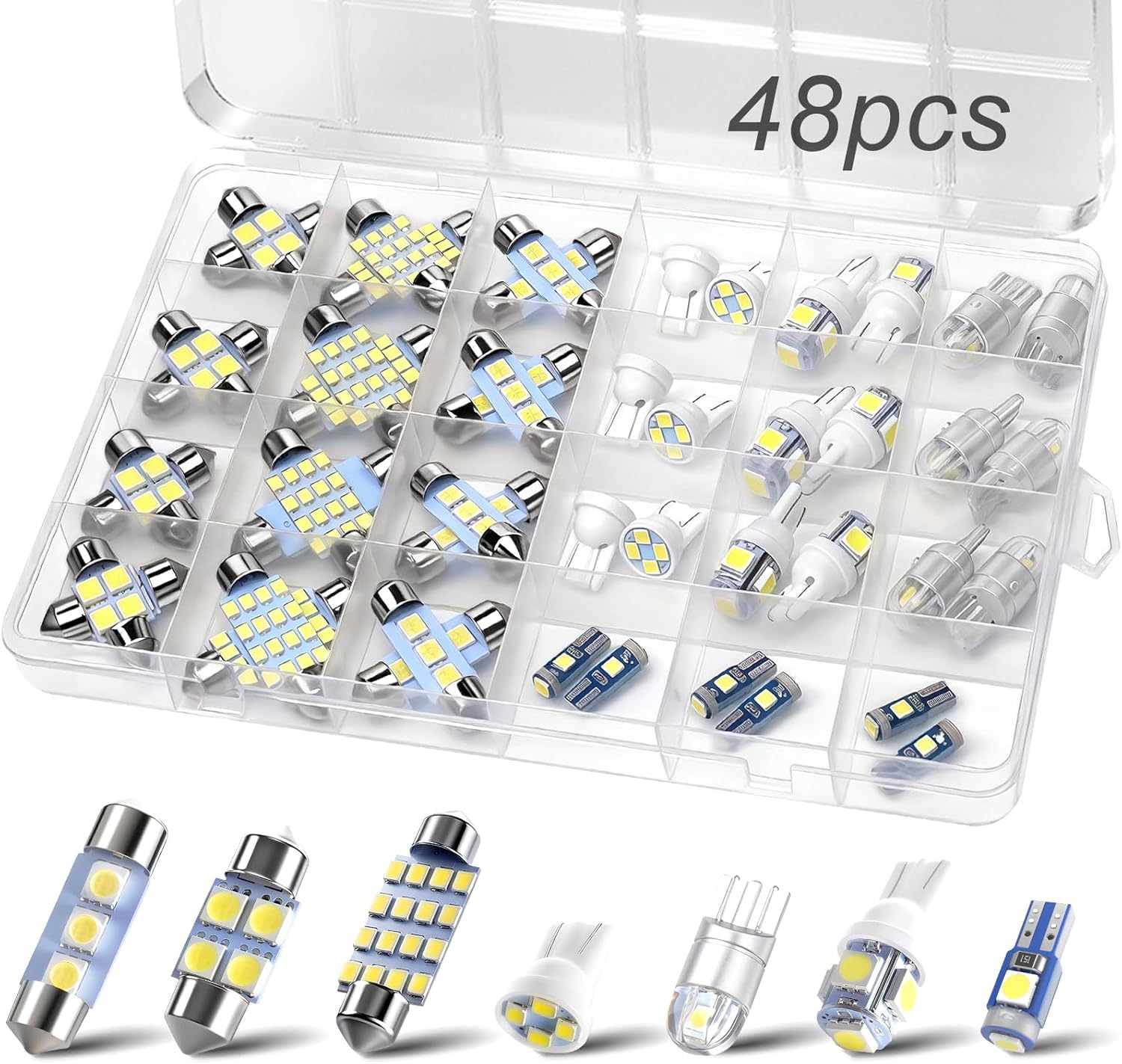 48Pcs Led Interior Car Lights Kit, 6500K White Interior Bulbs Replacement (194 T10 DE3175 W5W 168 578 2825 T5 31mm 36mm 41mm), Dome Map Dash Door Trunk License Plate Lights for Cars Trucks RVs