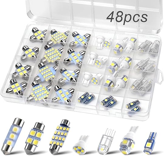 48Pcs Led Interior Car Lights Kit, 6500K White Interior Bulbs Replacement (194 T10 DE3175 W5W 168 578 2825 T5 31mm 36mm 41mm), Dome Map Dash Door Trunk License Plate Lights for Cars Trucks RVs