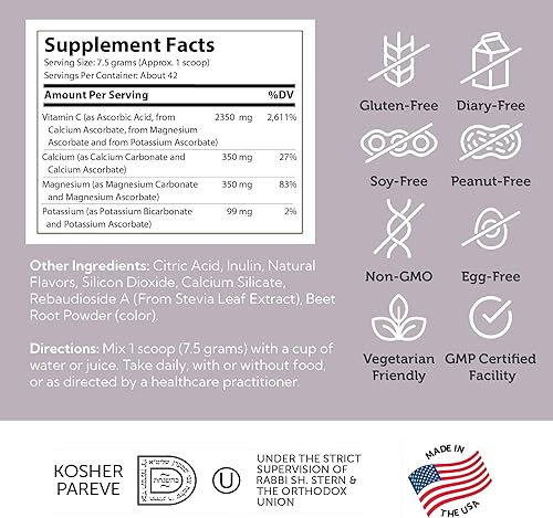 Miniatura 2 de Zahler Polvo de vitamina C tamponada, ácido ascórbico, vitamina C con minerales de calcio, magnesio y ascorbato de potasio, sabor a bayas kosher sin