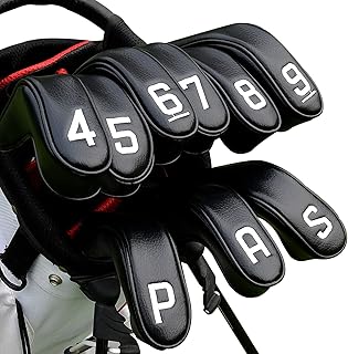BIG TEETH Golf Hybrid Iron Head Cover 9Pcs Hybrid Head Covers Set Long Hybrid Iron Covers, Golf Club Covers with Big Number for Cleveland Launcher, Cobra T Rail, Tour Edge, Wazaki Hybrid Irons