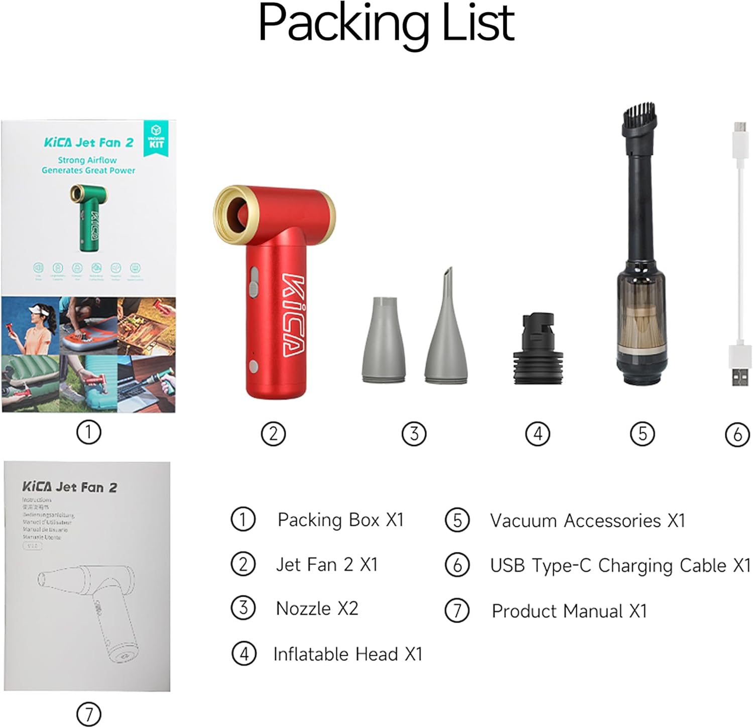 KiCA Jetfan 2.0 Electric Air Duster+Vacuum Accessory Combo for Computer/Keyboard/House Cleaning/Camera Lens/Camping/BBQ/Car/Barbershop,100000RPM,Two Nozzle/Long Battery,Air Can Substitute Tool-Red